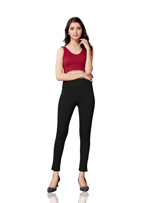 High Rise All Day Cotton Lycra Pant- Black