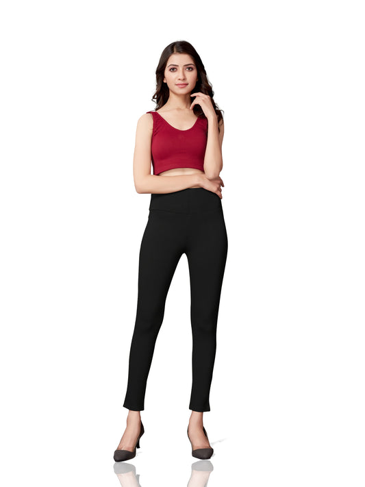 High Rise All Day Cotton Lycra Pant- Black