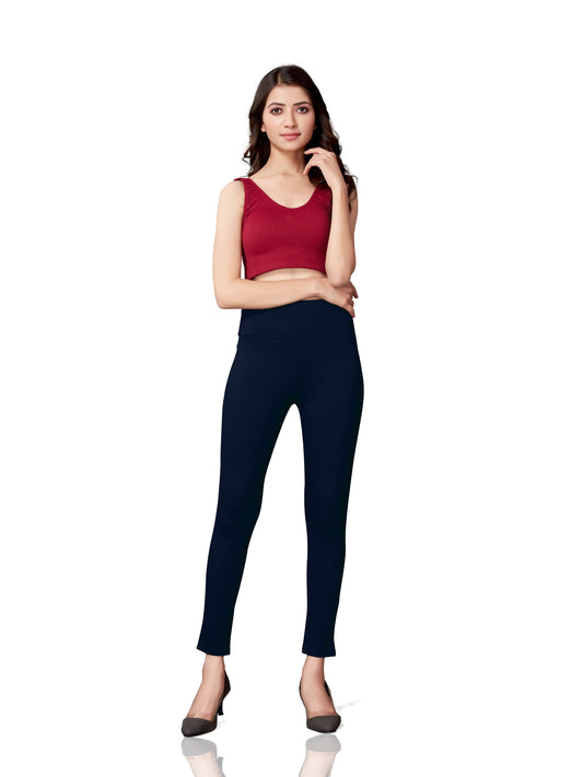 High Rise All Day Cotton Lycra Pant- Navy