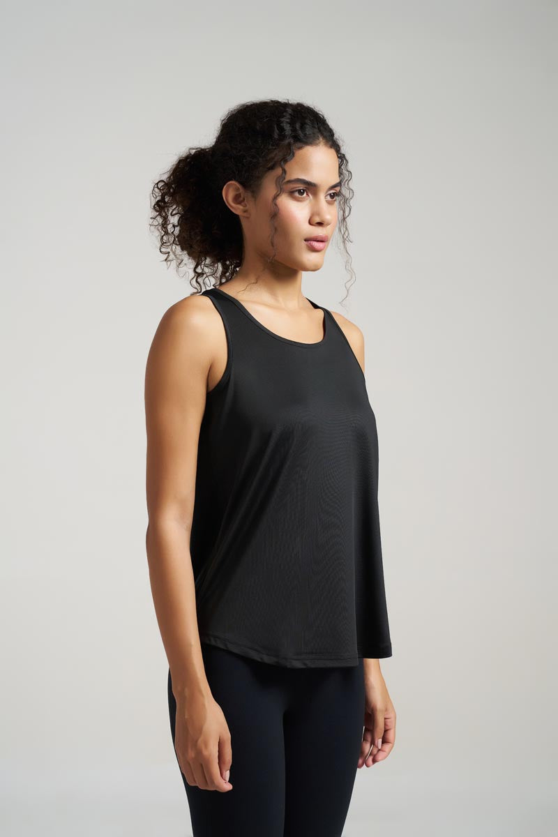 Box-Pleat Tank Top - Black